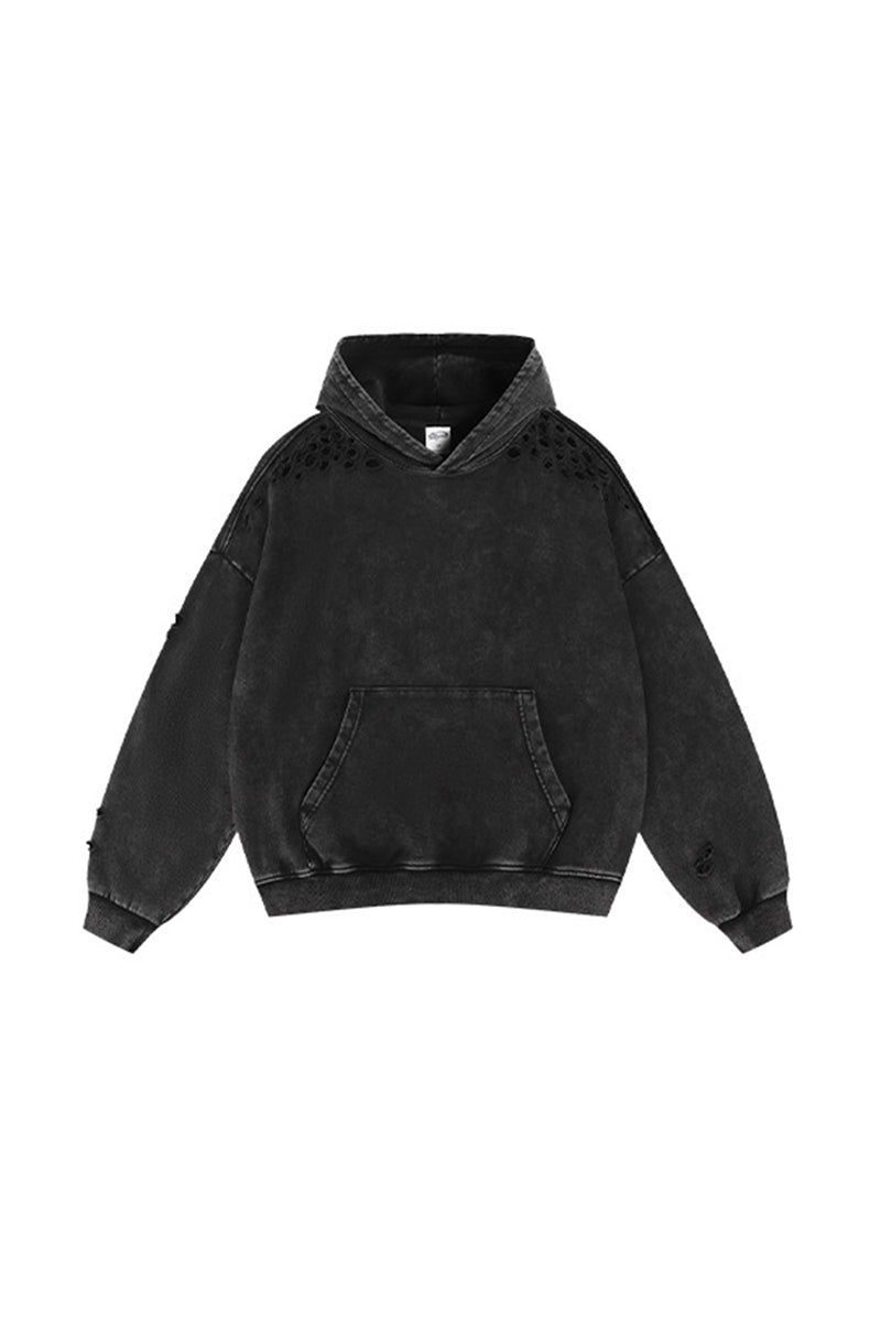 Men/Women Vintage Snow Wash Ripped Loose Hoodie