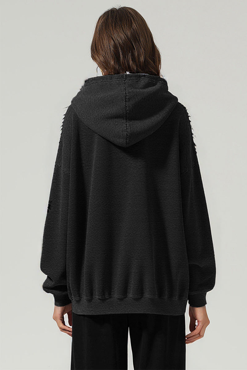 Men/Women Vintage Snow Wash Ripped Loose Hoodie