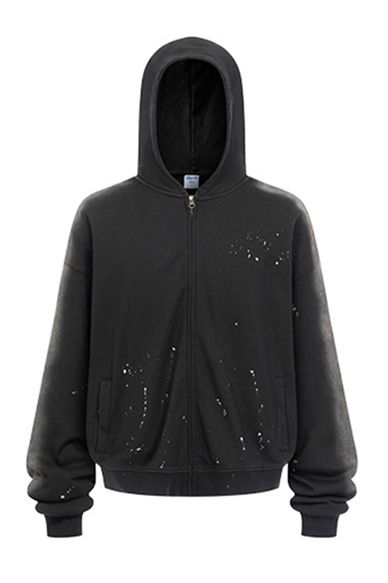 Men/Women Loose Hoodie - Vintage Spray Paint Graffiti YKK Zip