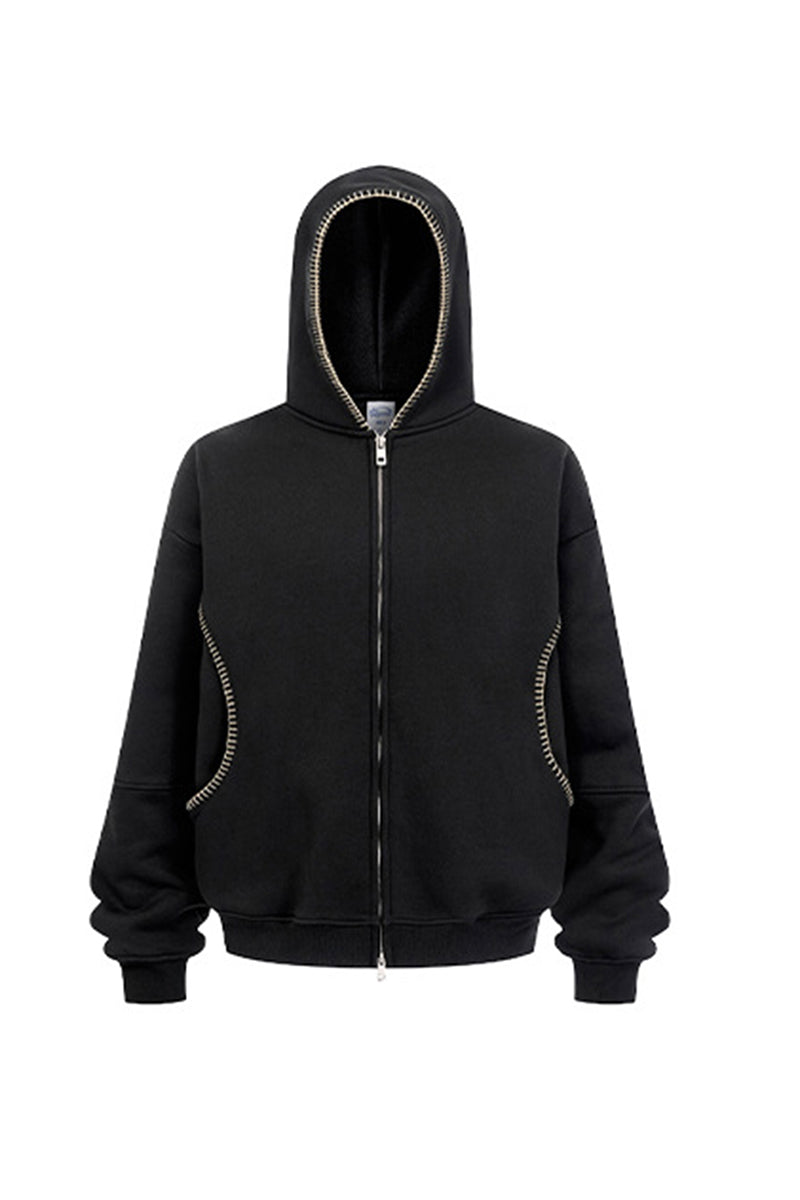 Men/Women High-Street Fleece-Lined Double-Zip Lock-Stitch Hoodie