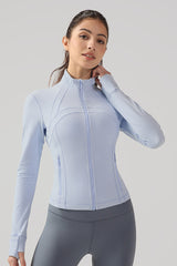 Women Ribbed Zip-Up High-Stretch Quick-Dry Fitness Jacket