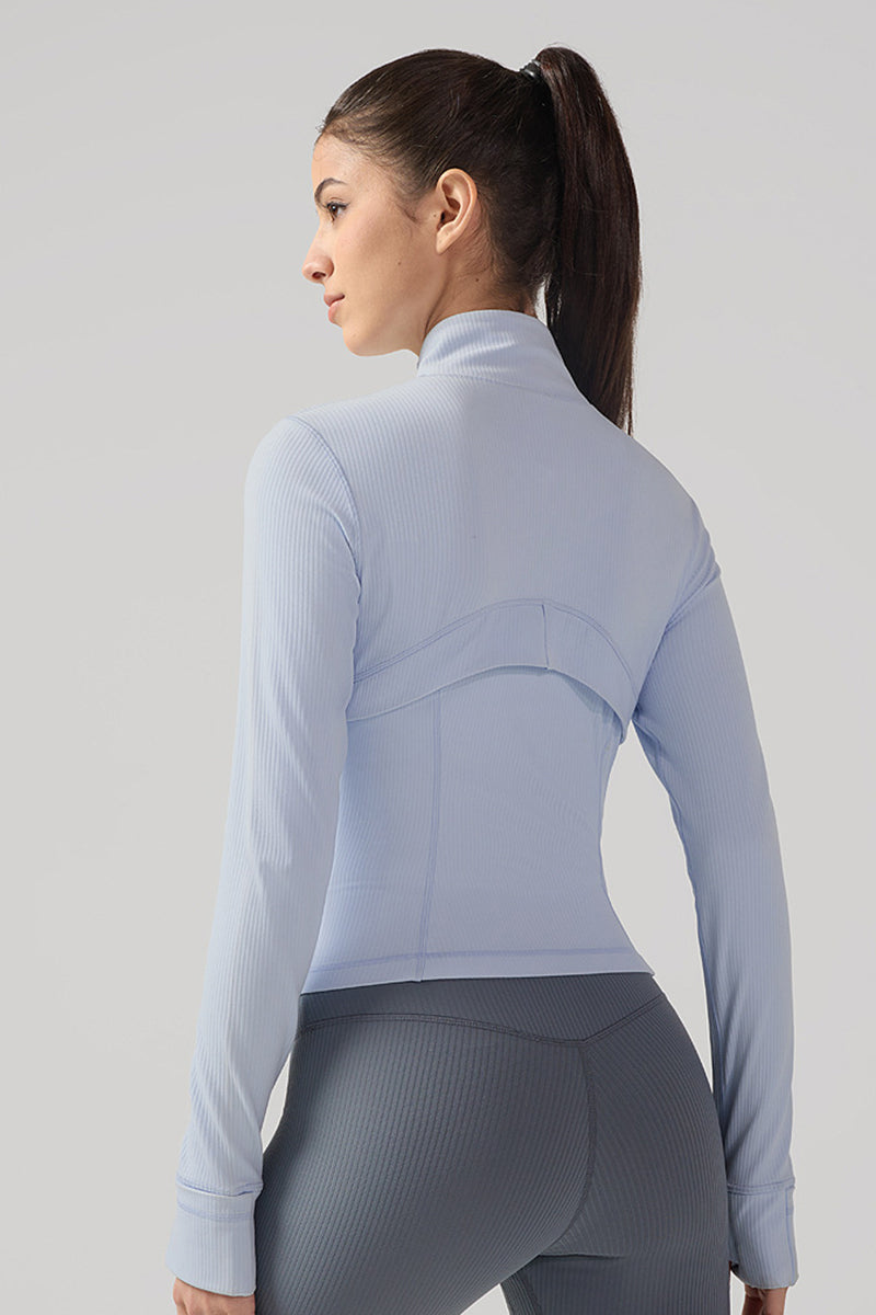 Women Ribbed Zip-Up High-Stretch Quick-Dry Fitness Jacket