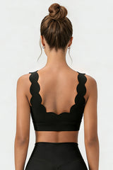 Women's  Solid Scalloped Edge V-Neck Sports Bra