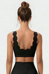 Women's  Solid Scalloped Edge V-Neck Sports Bra