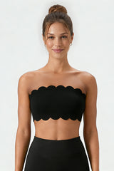 Women's Sport Non-Slip Scalloped Edge Strapless Bandeau Bra
