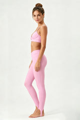 Women's Yoga Set:Thin Strap V-Neck Bra And Stirrup Leggings