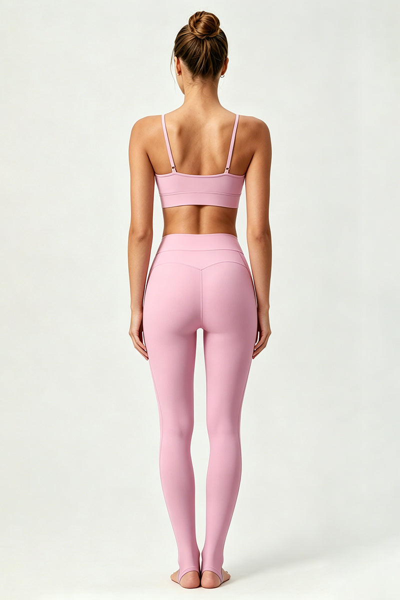 Women's Yoga Set:Thin Strap V-Neck Bra And Stirrup Leggings