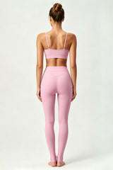 Women's Yoga Set:Thin Strap V-Neck Bra And Stirrup Leggings