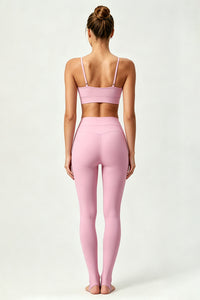 Women's Yoga Set:Thin Strap V-Neck Bra And Stirrup Leggings