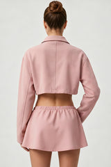 Women's Sets:Cropped Zip-Up Jacket Drawstring Mini Skirt