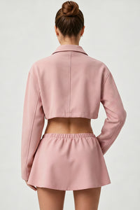 Women's Sets:Cropped Zip-Up Jacket Drawstring Mini Skirt