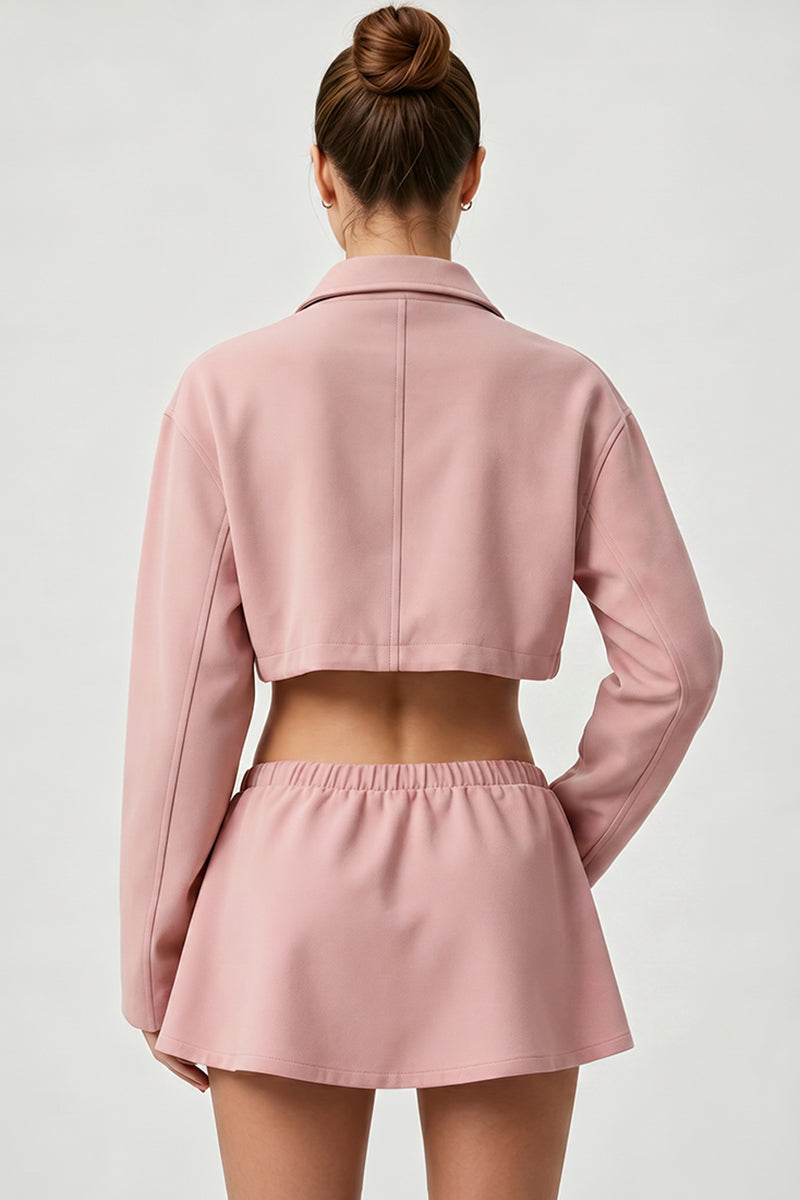 Women's Sets:Cropped Zip-Up Jacket Drawstring Mini Skirt