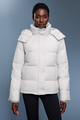 Women Quilted Waist-Cinching Hooded Down Jacket