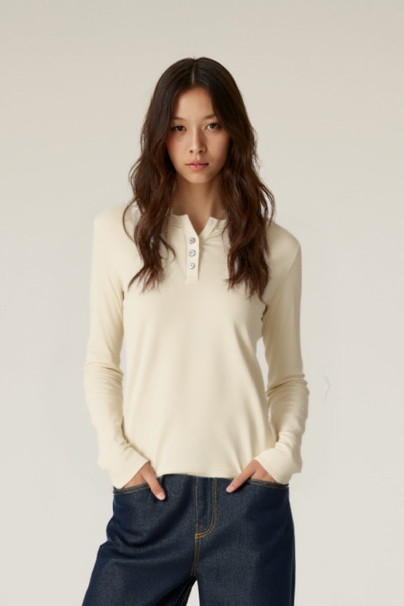 Women Lyocell Henley Slim Fit Long Sleeve T-Shirt