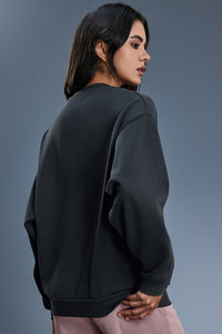 Women Loose Crewneck Fleece-Lined Casual Hoodie
