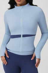 Women Color Block Stand Collar Workout Jacket