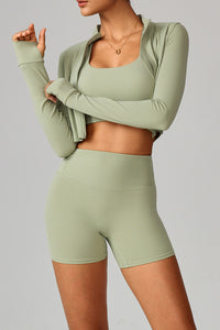 Women Zippered Slim Fit Running Yoga Long Sleeve Jacket