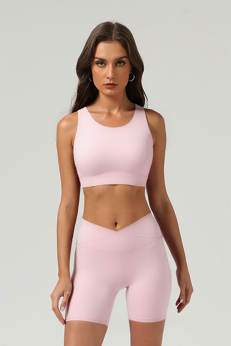 Women's Athletic Set:Cross Back Bra And Cross Waist Shorts