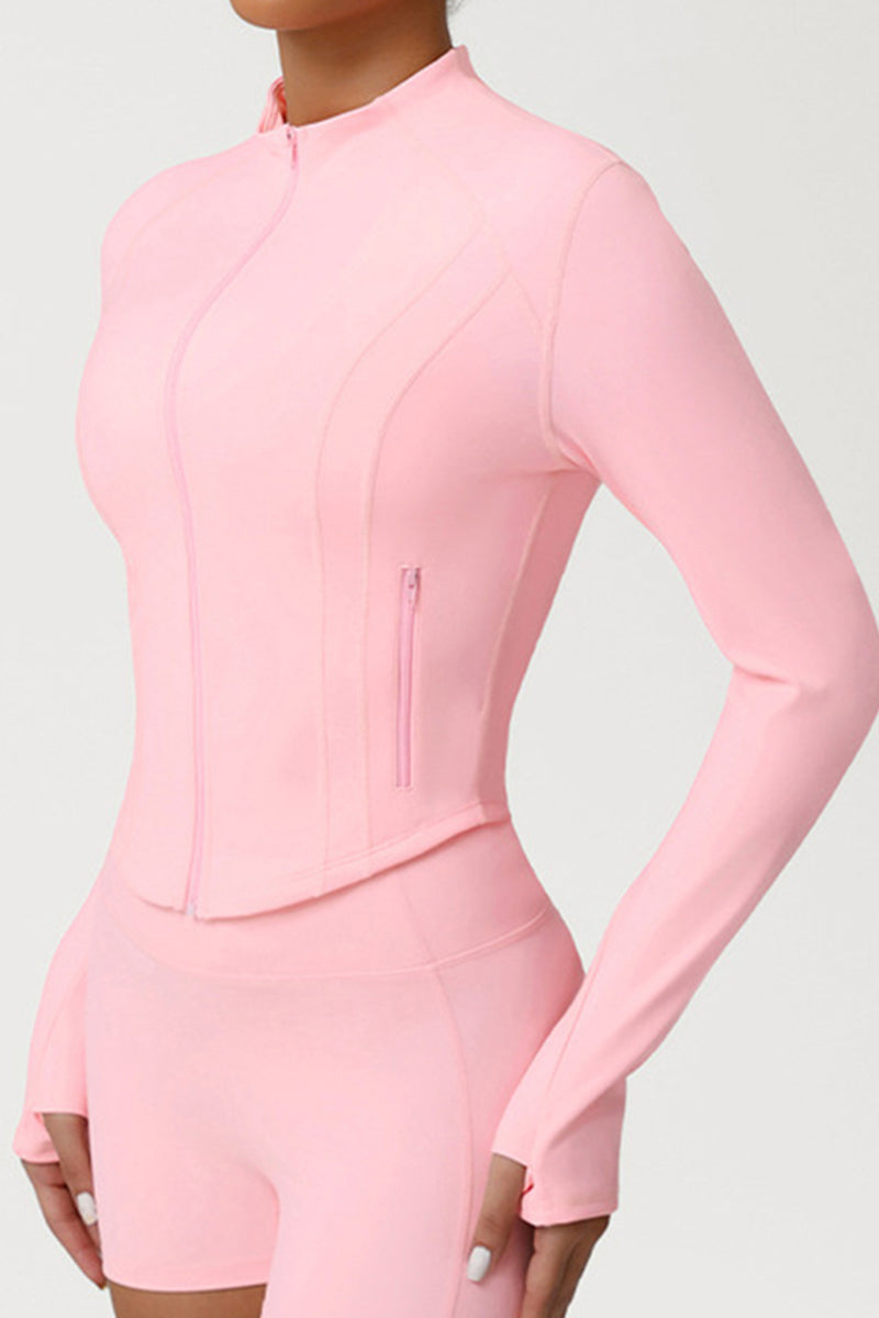 Women High-Neck Slim-Fit Zipper-Pocket Workout Yoga Jacket