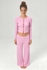 Women's Casual Top And Low-Rise Flowy Wide-Leg Pants Set