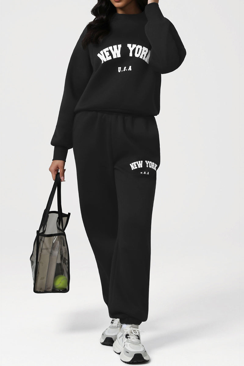 Women Letter Print Sweatshirt & Pants Set