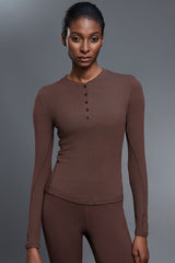 Women Henley-Collar Modal Comfort-Fit Yoga Long Sleeve Tee