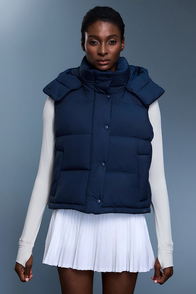 Women Short Down Vest Hooded Windproof Winter Outerwear