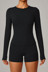 Women Brushed Round Neck Slim Fit Workout Long Sleeve Top