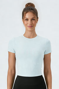 Women's Summer Slim Fit Crew Neck Solid Sports T-Shirt