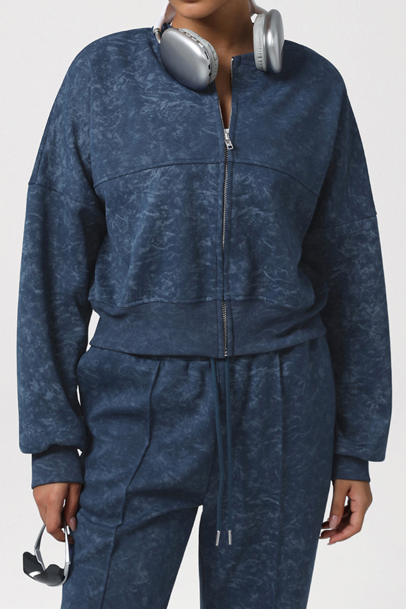 Women Printed Stand Collar Short Outdoor Running Jacket