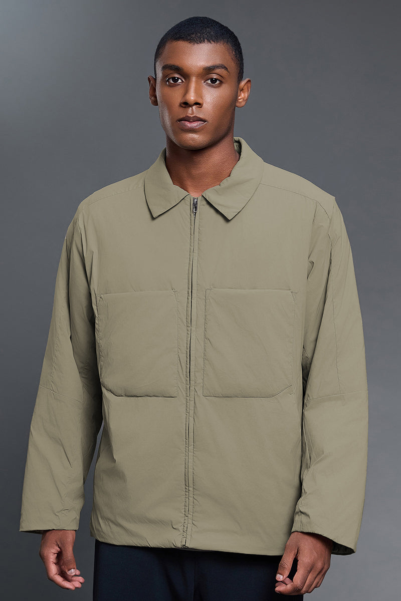 Men Quilted Notch Collar Windproof Loose Casual Jacket