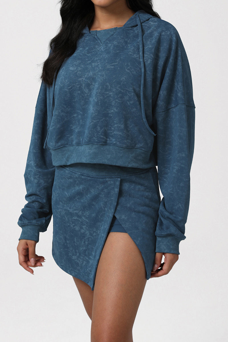 Women Print Sport Set: Crop Hoodie + Skort