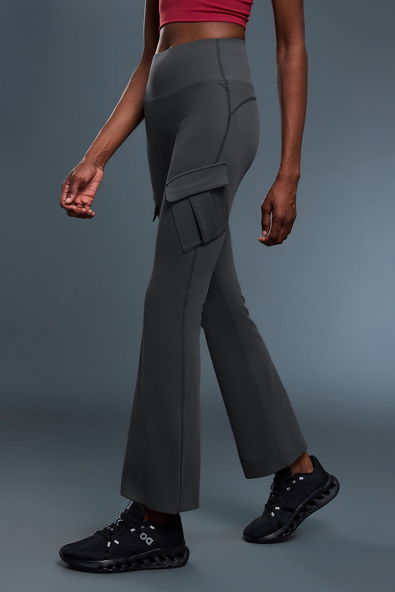 Women High-Waisted Jelly-Fit Sculpting Cargo Flare Yoga Leggings