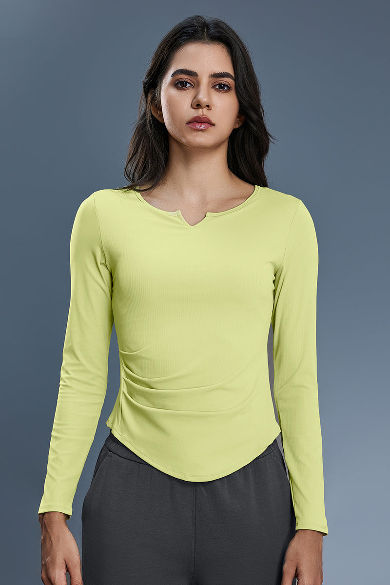 Women V-Neck Stretchy Slim-Fit Yoga Long Sleeve Top