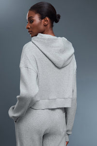 Women Oversized Letter-Striped Knit Hooded Casual Sportswear Sweatshirt
