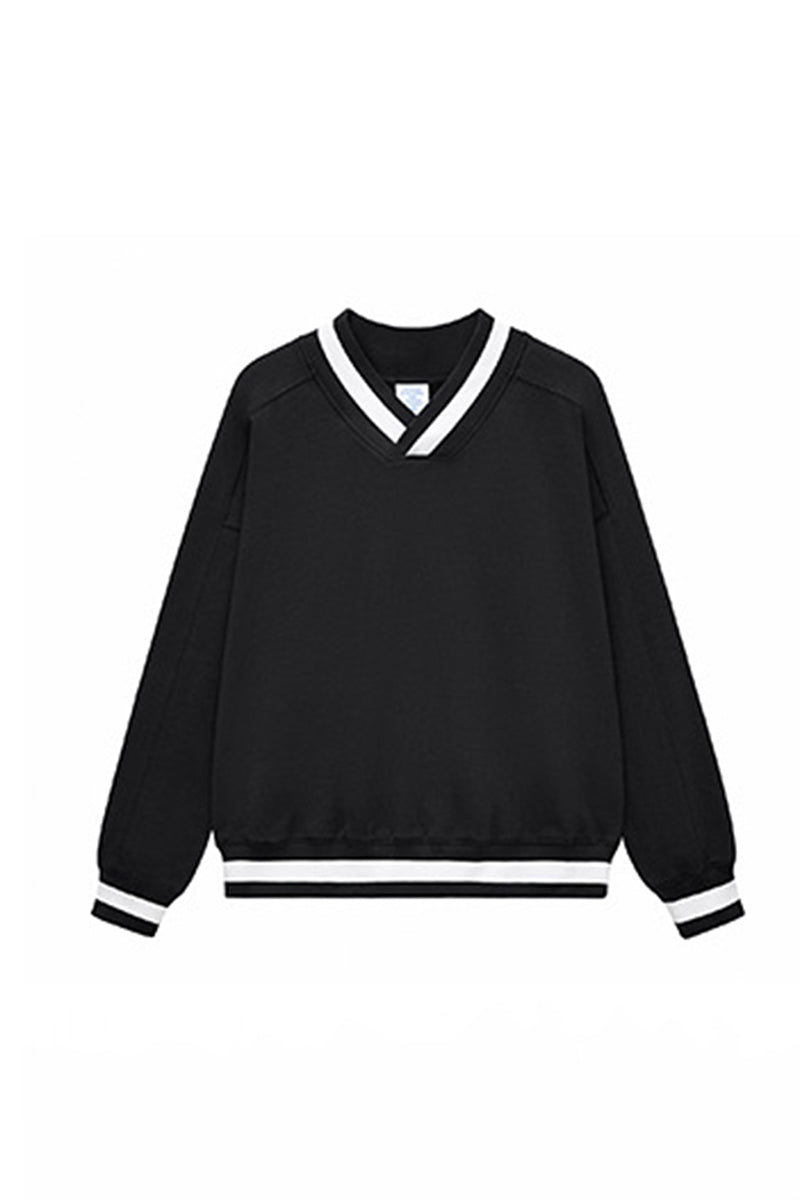 Unisex V-Neck Contrast Trim Cotton Sweatshirt