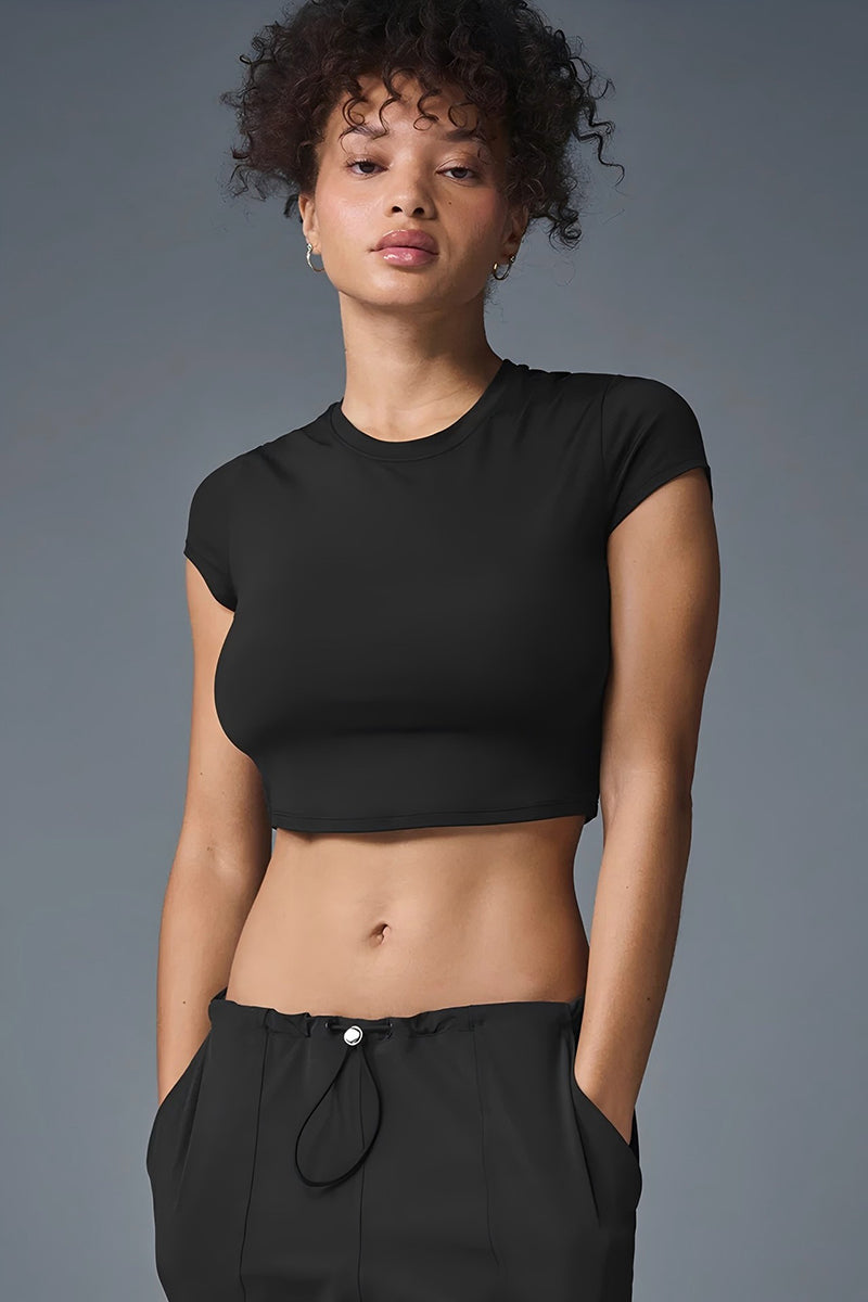 Women Cropped Soft-Feel Round Neck Fitness T-Shirt
