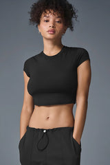 Women Cropped Soft-Feel Round Neck Fitness T-Shirt