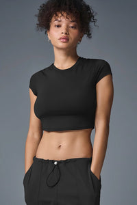 Women Cropped Soft-Feel Round Neck Fitness T-Shirt