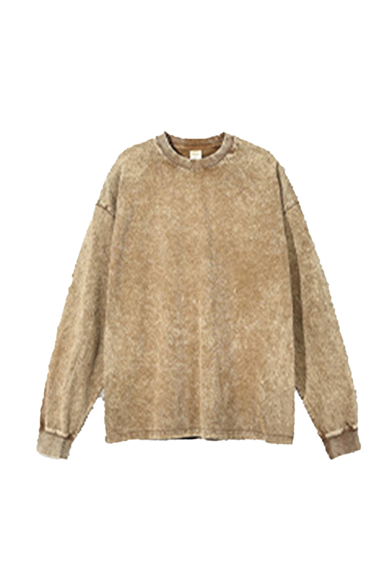 Unisex Retro Washed Long Sleeve Tee: Snow Wash Vintage Cotton Design