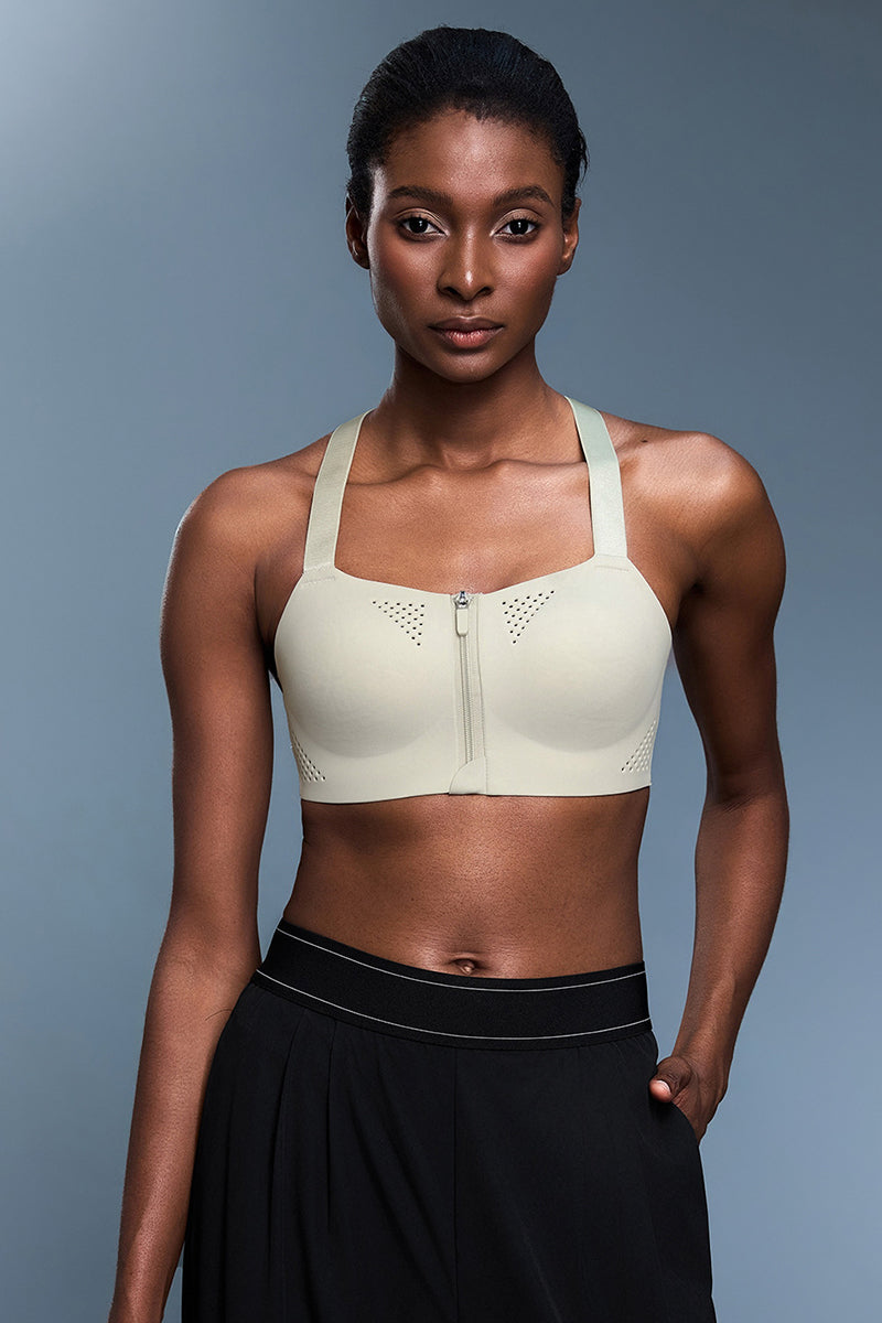 Women Front-Zip Adjustable-Strap Supportive Sports Bra