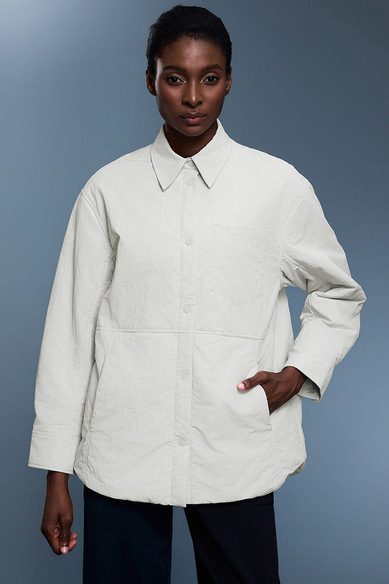 Women Cotton Feel Lapel Shirt Style Thermal Lined Casual Jacket