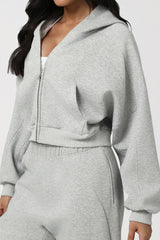 Women Cropped Hooded Zip-Up Casual Sportswear Jacket