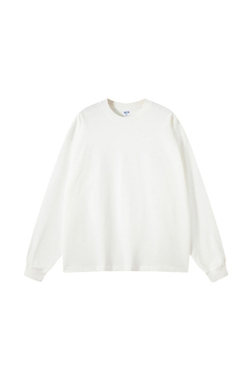 Unisex Heavyweight Oversize Long Sleeve Tee: Retro Textured Fabric Round Neck Design