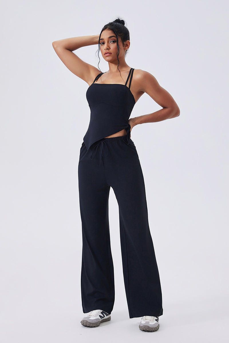Women Square-Neck Cross-Back Yoga Set: Adjustable Sports Bra + Wide-Leg Pants
