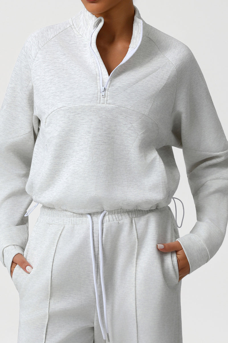Women Thickened Half-Zip Adjustable-Hem Workout Hoodie