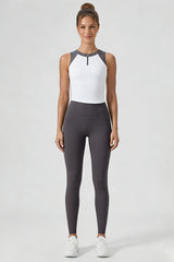 Women's Sports Sets:Half-Zip Color Block Bra And Leggings