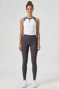 Women's Sports Sets:Half-Zip Color Block Bra And Leggings