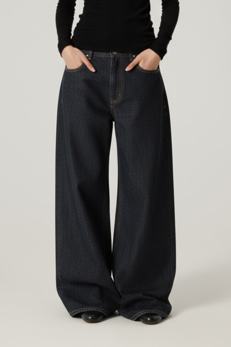Women Retro Wide-Leg Classic Denim Pants