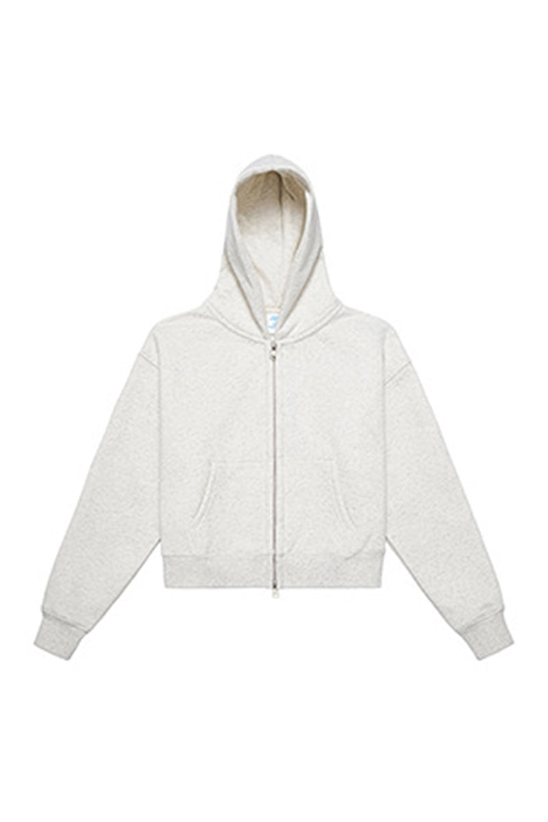 Women Cropped Double Zip Fleece Hoodie